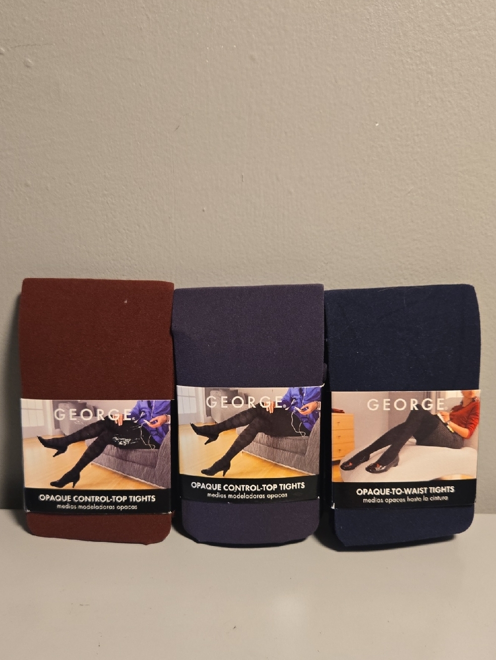 George Opaque Control-Top Tights Bundle- Brown, Purple, Navy